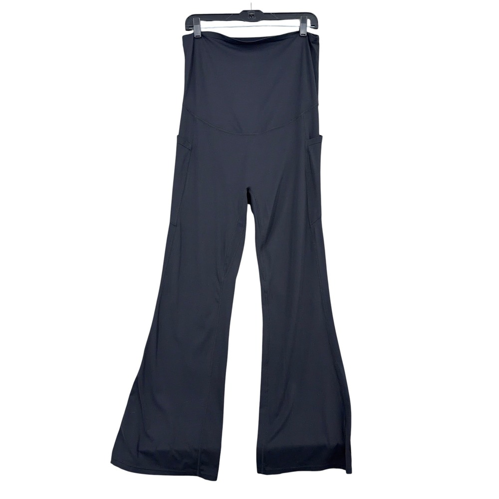 POSHDIVAH Maternity Yoga Flare Pants Women XL Nylon Spandex Black